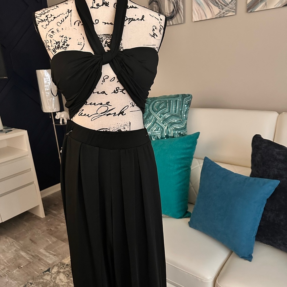 Elegant Black Halter two piece set